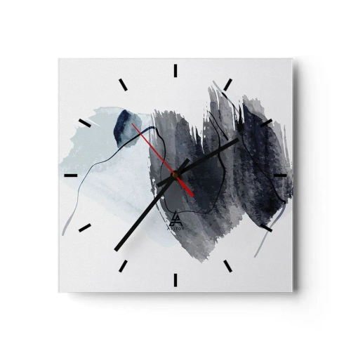 Zegar ścienny - Abstrakcyjna kompozycja w odcieniach szarości i błękitu - 30x30cm - Intensywność i ruch - Nowoczesna dekoracja ścienna do salonu i sypialni ARTTOR