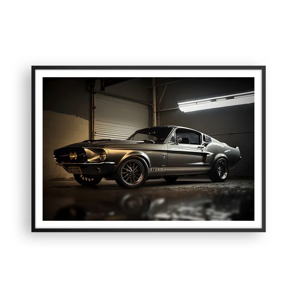 Plakat w czarnej ramie - Klasyczny samochód w garażu w stylu retro - 100x70cm - Powrót do przeszłości - Nowoczesna dekoracja ścienna do salonu i sypialni ARTTOR