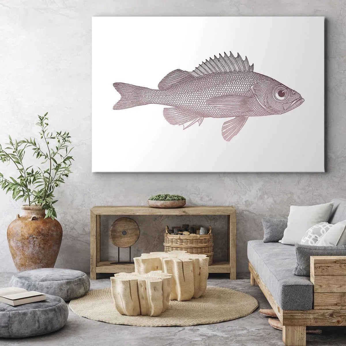 Obraz na płótnie - Szczegółowa ilustracja ryby na białym tle - 70x50cm - Ryba wielkooka - Nowoczesna dekoracja ścienna do salonu i sypialni ARTTOR