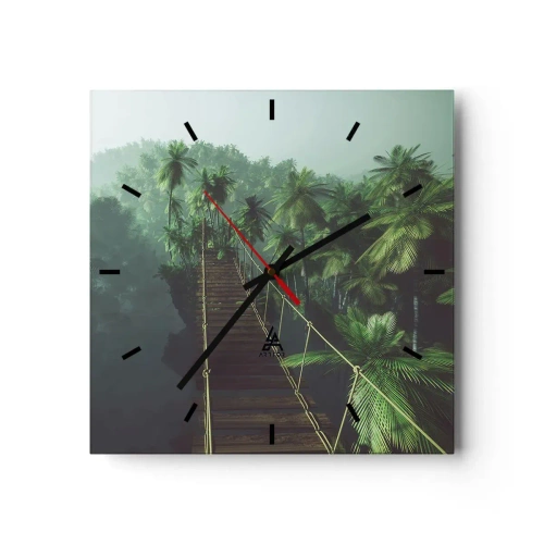 Zegar ścienny - Wiszący most w tropikalnym lesie otoczonym mgłą - 30x30cm - Nad kipielą zieleni - Nowoczesna dekoracja ścienna do salonu i sypialni ARTTOR