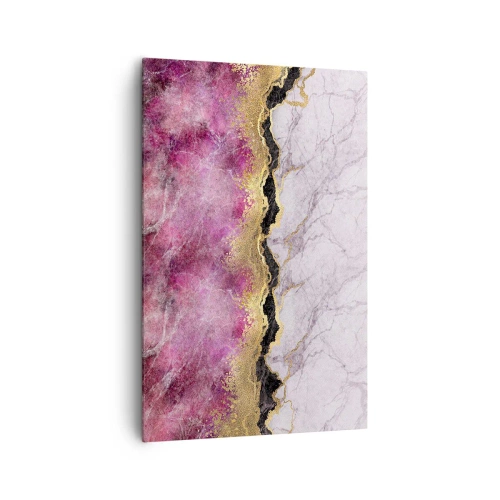 Obraz na płótnie - Abstrakcyjny marmur w odcieniach różu ze złotymi akcentami - 80x120cm - Na granicy - Nowoczesna dekoracja ścienna do salonu i sypialni ARTTOR