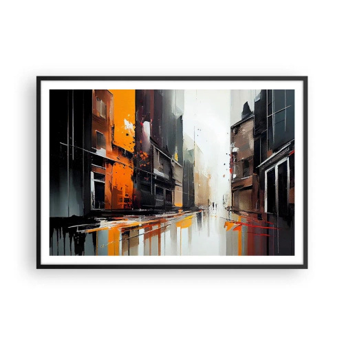 Plakat w czarnej ramie - Abstrakcyjny widok miejskiej ulicy w deszczu - 100x70cm - Deszczowy dzień - Nowoczesna dekoracja ścienna do salonu i sypialni ARTTOR