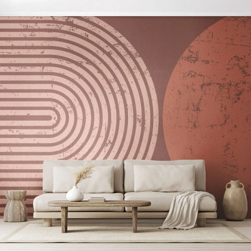 Fototapeta Premium Sand - Abstrakcyjny wzór w odcieniach terakoty z liniami i kołem - 100x70cm - Bliska relacja - Nowoczesna dekoracja ścienna do salonu, kuchni i sypialni ARTTOR