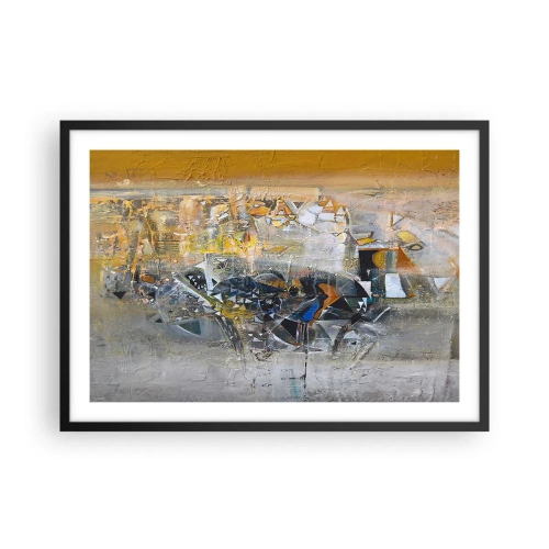 Plakat w czarnej ramie - Abstrakcja z dominującymi odcieniami żółci i szarości - 70x50cm - Wszystko się poukłada - Nowoczesna dekoracja ścienna do salonu i sypialni ARTTOR