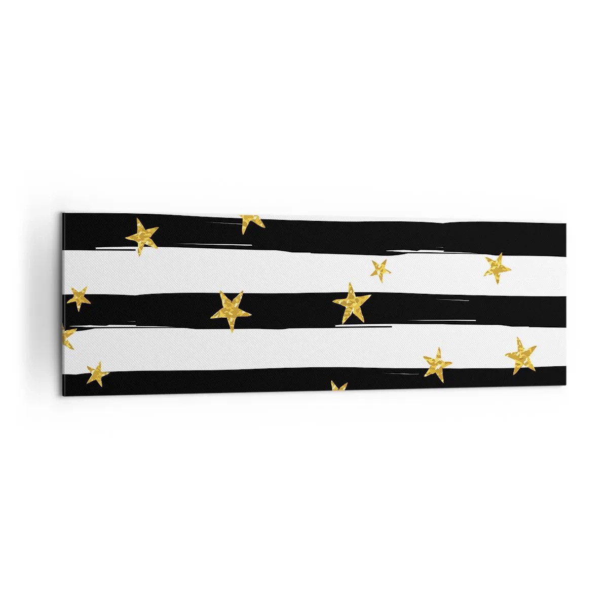 Obraz na płótnie - Czarno-białe pasy z złotymi gwiazdkami - 160x50cm - Wszyscy urodziliśmy się pod szczęśliwą gwiazdą - Nowoczesna dekoracja ścienna do salonu i sypialni ARTTOR