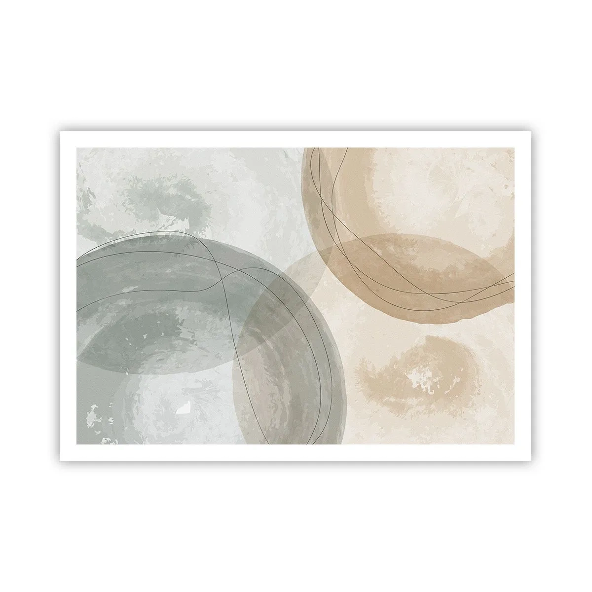 Plakat - Abstrakcyjna kompozycja w pastelowych barwach z liniami - 100x70cm - Przenikanie światów - Nowoczesna dekoracja ścienna do salonu i sypialni ARTTOR