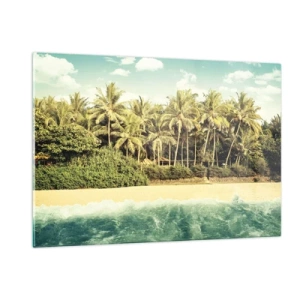Obraz na szkle - Egzotyczna plaża z palmami i turkusowym morzem w słoneczny dzień - 120x80cm - A może tutaj? - Nowoczesna dekoracja ścienna do salonu, kuchni i sypialni ARTTOR