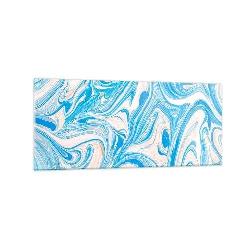 Obraz na szkle - Abstrakcyjne niebieskie i białe wiry w stylu marmuru - 120x50cm - Rozlewisko w turkusie - Nowoczesna dekoracja ścienna do salonu i sypialni ARTTOR