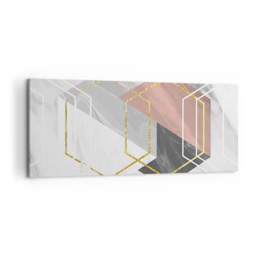 Obraz na płótnie - Geometryczne figury z akcentami złota i marmuru - 120x50cm - Kompozycja łańcuchowa - Nowoczesna dekoracja ścienna do salonu i sypialni ARTTOR