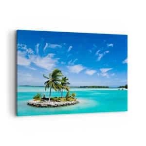 Obraz na płótnie - Egzotyczna wysepka z palmami na turkusowej wodzie - 120x80cm - Raj na ziemi - Nowoczesna dekoracja ścienna do salonu, kuchni i sypialni ARTTOR