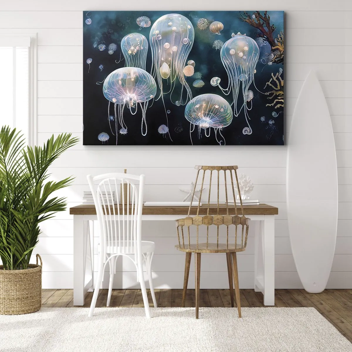Obraz na płótnie - Delikatne meduzy w podwodnym świecie - 70x50cm - Podwodny bal - Nowoczesna dekoracja ścienna do salonu i sypialni ARTTOR