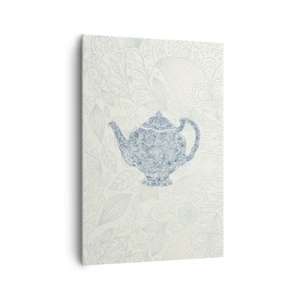 Obraz na płótnie - Dekoracyjny rysunek imbryka z ornamentami w niebieskim kolorze - 70x100cm - Herbaty czar - Nowoczesna dekoracja ścienna do salonu i sypialni ARTTOR