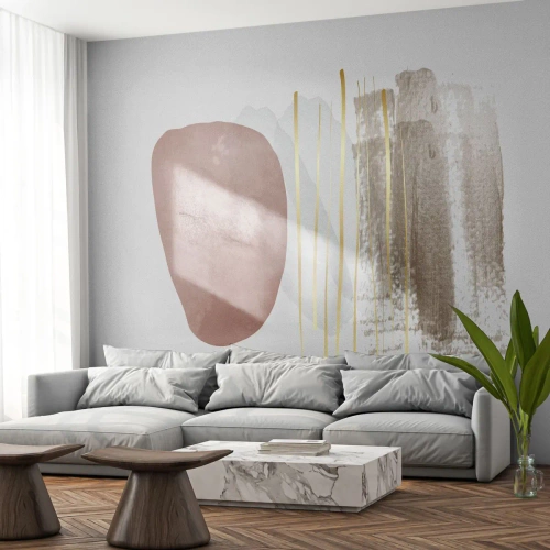 Fototapeta Premium Canvas - Abstrakcyjna kompozycja w beżowych i złotych odcieniach - 100x70cm - Abstrakcyjna kolumnada - Nowoczesna dekoracja ścienna do salonu i sypialni ARTTOR