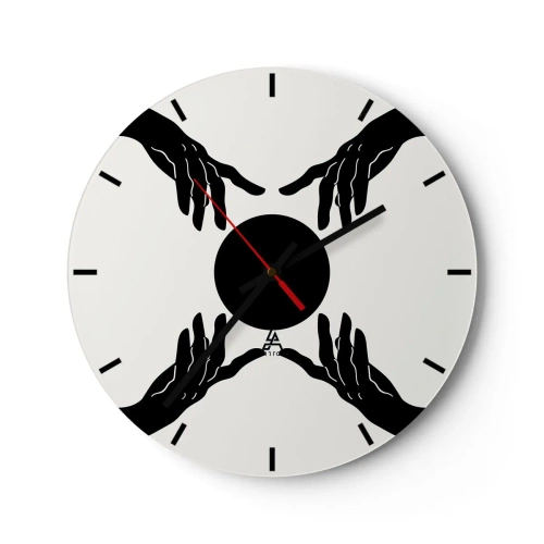Zegar ścienny - Czarne dłonie otaczające ciemne koło na jasnym tle - 30x30cm - Tajemny znak - Nowoczesna dekoracja ścienna do salonu, kuchni i sypialni ARTTOR