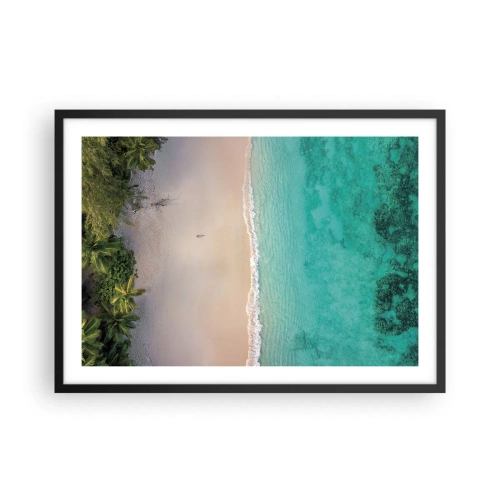 Plakat w czarnej ramie - Tropikalna plaża z turkusową wodą z lotu ptaka - 70x50cm - Rajska plaża - Nowoczesna dekoracja ścienna do salonu i sypialni ARTTOR
