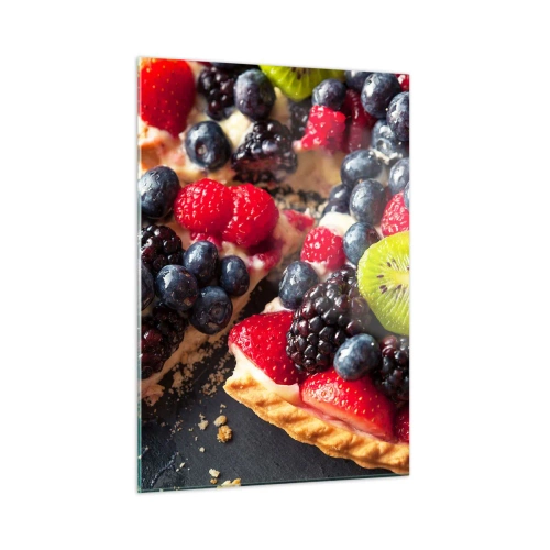 Obraz na szkle - Owocowa tarta z jagodami, kiwi i truskawkami - 50x70cm - Dolce vita! - Nowoczesna dekoracja ścienna do salonu, kuchni i sypialni ARTTOR