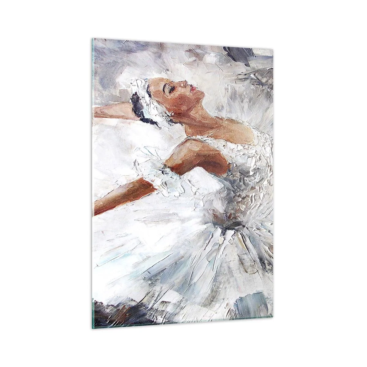 Obraz na szkle - Balerina w białym stroju w dynamicznej pozie - 50x70cm - Delikatna i lekka jak tiul - Nowoczesna dekoracja ścienna do salonu, kuchni i sypialni ARTTOR