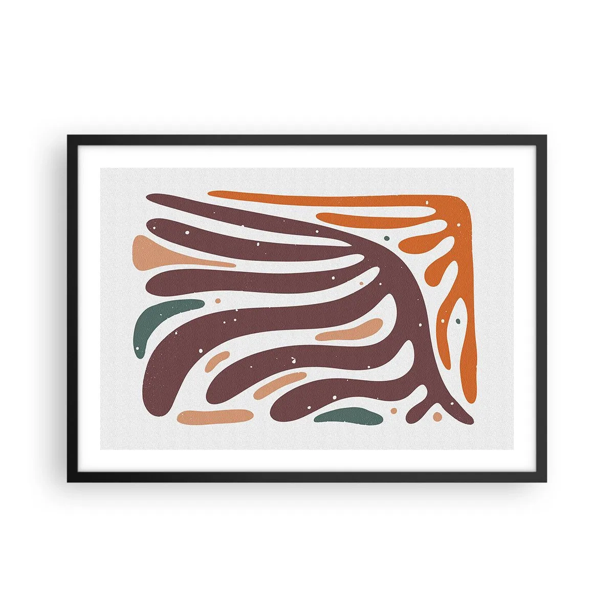 Plakat w czarnej ramie - Organiczny wzór z promienistymi liniami w ciepłych odcieniach - 70x50cm - Kompozycja organiczna promienista - Nowoczesna dekoracja ścienna do salonu i sypialni ARTTOR