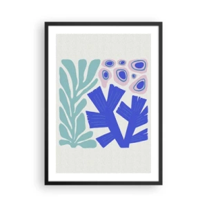 Plakat w czarnej ramie - Stylizowana grafika podwodnych roślin i koralowców - 50x70cm - Podwodny ogród - Nowoczesna dekoracja ścienna do salonu i sypialni ARTTOR