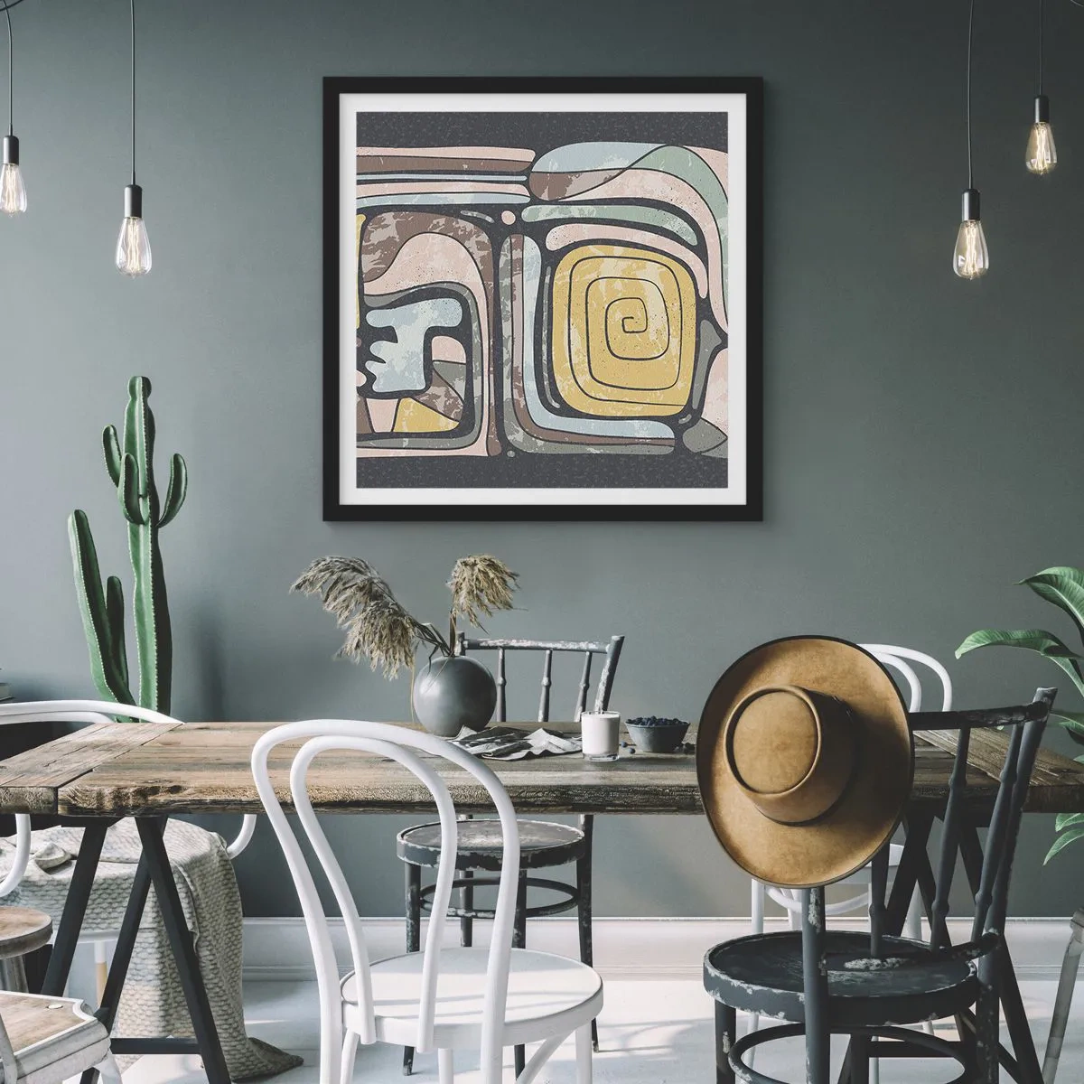 Plakat w czarnej ramie - Abstrakcja w duchu prekolumbijskim - 50x50 cm