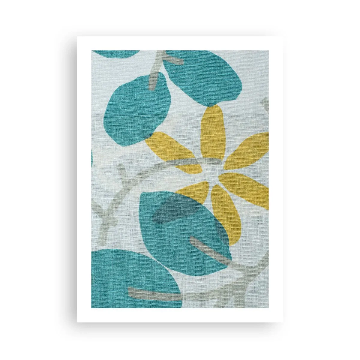 Plakat - Nowoczesna botaniczna grafika w odcieniach błękitu i żółci - 50x70cm - Wśród lazurowych liści - Nowoczesna dekoracja ścienna do salonu, kuchni i sypialni ARTTOR
