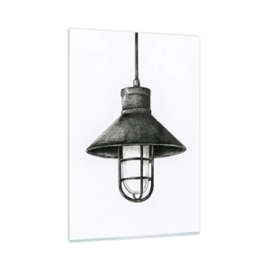Obraz na szkle - Rysunek wiszącej lampy w stylu retro na białym tle - 80x120cm - Jak przed laty… - Nowoczesna dekoracja ścienna do salonu i sypialni ARTTOR