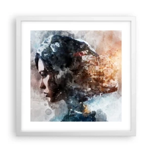 Plakat w białej ramie - Opowieść o dziewczynie z miastem w tle - 40x40 cm