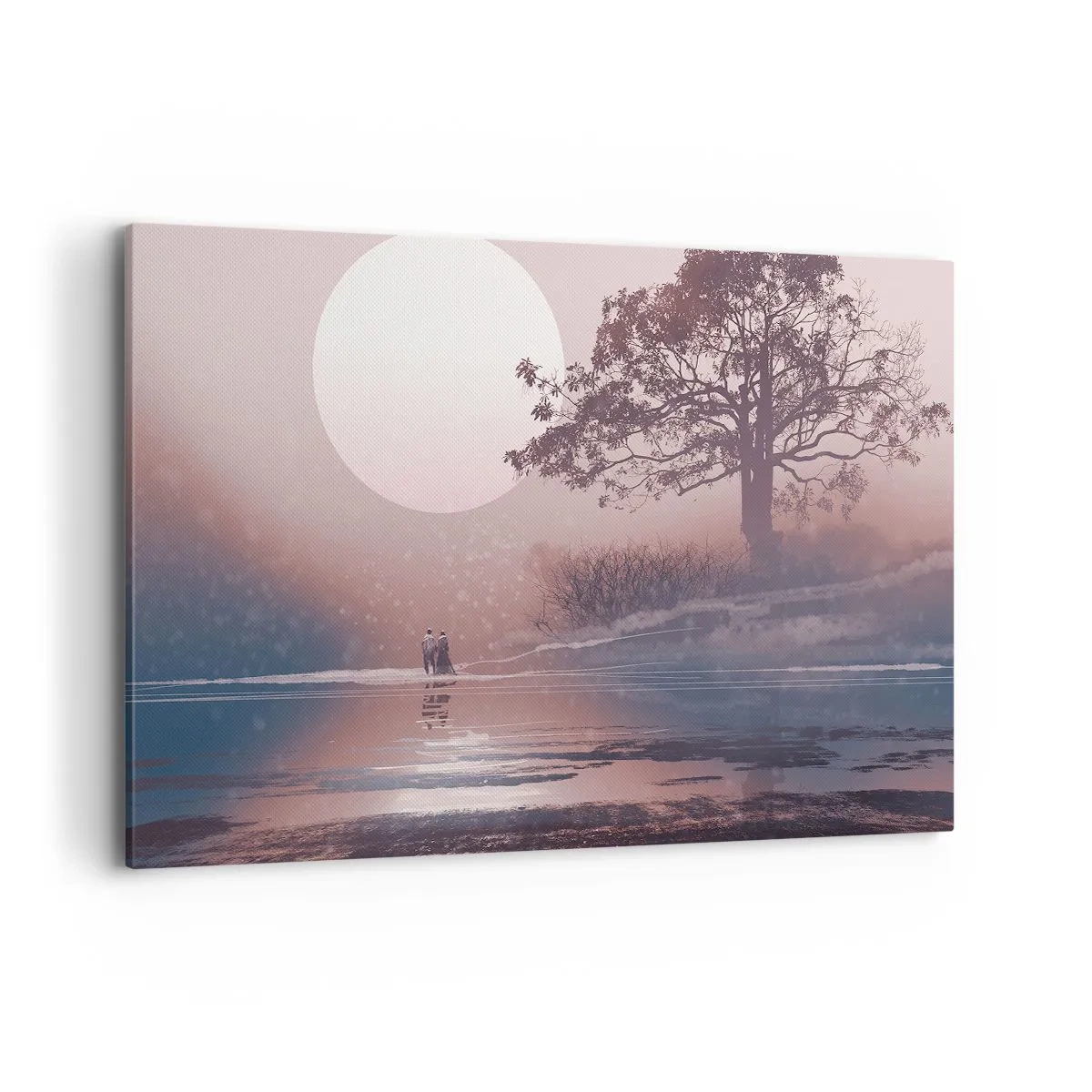 Obraz na płótnie - Romantyczna scena z księżycem i drzewem nad wodą - 120x80cm - Nocne dziwy - Nowoczesna dekoracja ścienna do salonu, kuchni i sypialni ARTTOR