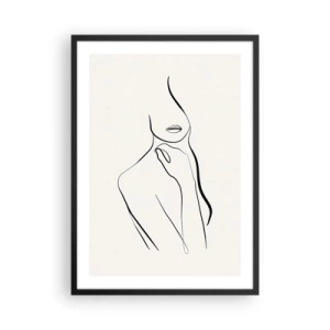 Plakat w czarnej ramie - Minimalistyczna linia kobiecej sylwetki na jasnym tle - 50x70cm - Fala melancholii - Nowoczesna dekoracja ścienna do salonu i sypialni ARTTOR
