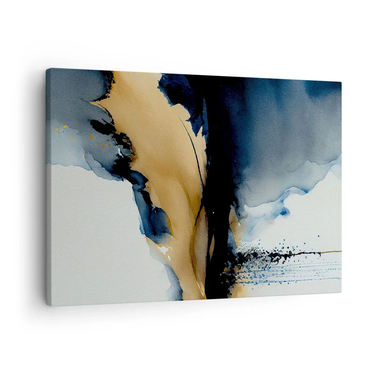 Obraz na płótnie - Abstrakcyjna kompozycja w odcieniach granatu i złota - 70x50cm - Za zasłoną - Nowoczesna dekoracja ścienna do salonu i sypialni ARTTOR