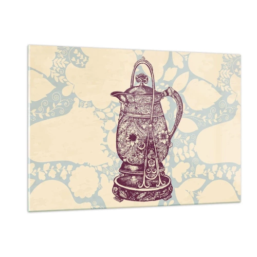 Obraz na szkle - Zdobiony dzbanek w stylu vintage na jasnym tle z ornamentem - 120x80cm - Uroda codzienności - Nowoczesna dekoracja ścienna do salonu, kuchni i sypialni ARTTOR