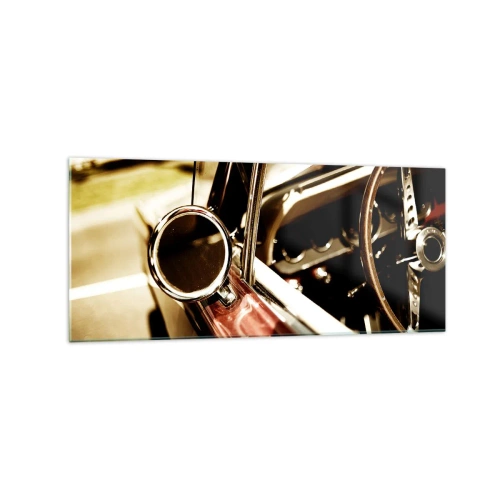 Obraz na szkle - Zbliżenie na lusterko i wnętrze klasycznego samochodu retro - 120x50cm - Auto z duszą - Nowoczesna dekoracja ścienna do salonu i sypialni ARTTOR