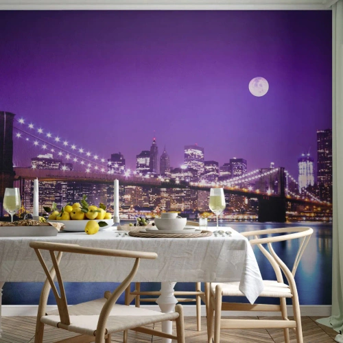 Fototapeta na wymiar Samoprzylepna Deluxe Sticker - Światła wielkiego miasta we fiolecie - Miasto, Nowy Jork, Most Brooklin Bridge