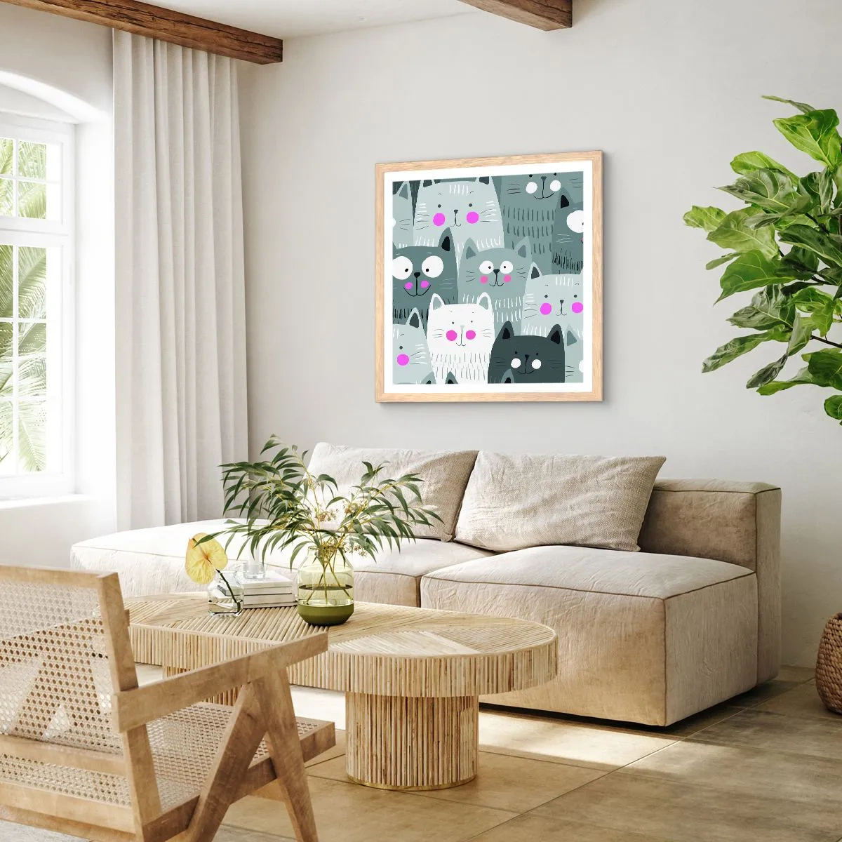 Plakat w ramie jasny dąb - Koci świat - 50x50 cm