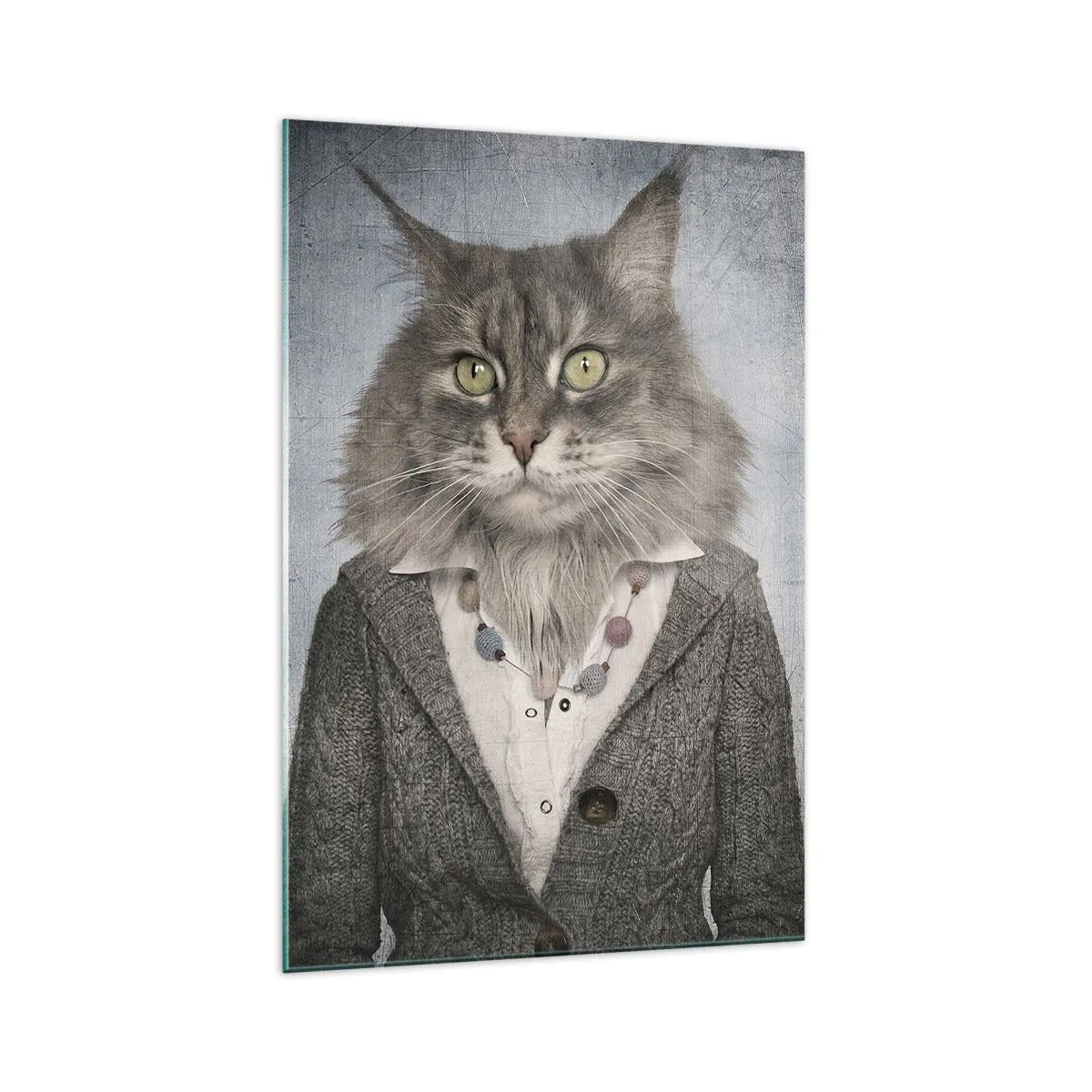 Obraz na szkle - Tryptyk z postaciami zwierząt w eleganckich ubraniach na stylizowanym tle - 70x100cm - Futra znów w modzie - Nowoczesna dekoracja ścienna do salonu i sypialni ARTTOR