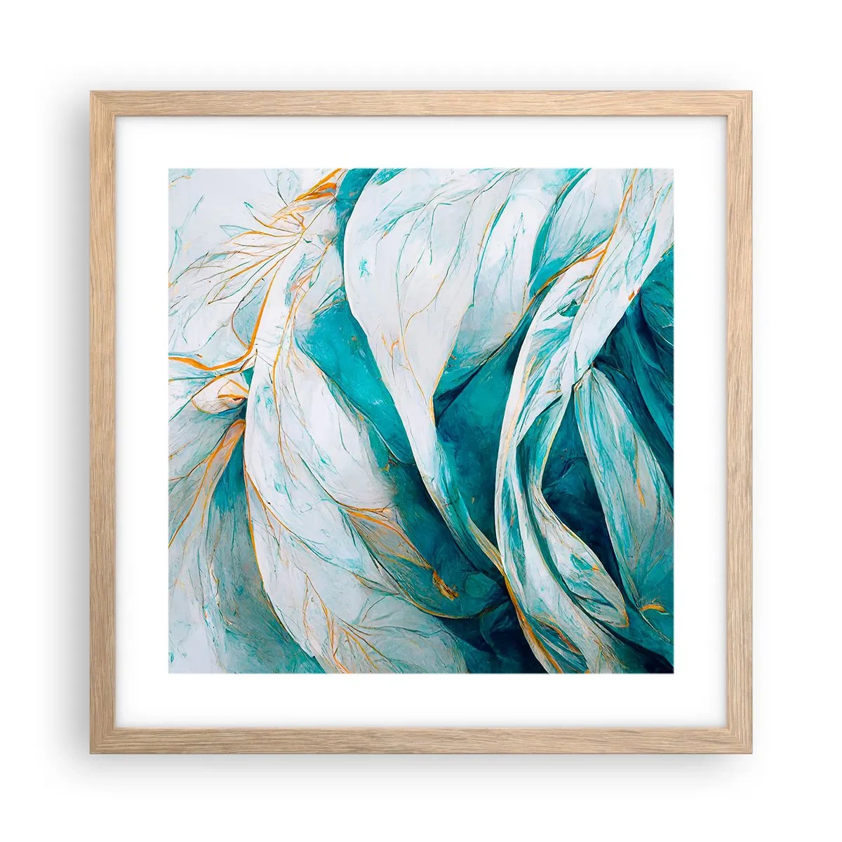 Plakat w ramie jasny dąb - Błękitna abstrakcja z motywem złota - 40x40 cm