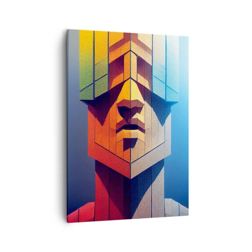 Obraz na płótnie - Abstrakcyjny portret futurystycznej postaci w geometrycznym stylu - 50x70cm - Człowiek z zasadami - Nowoczesna dekoracja ścienna do salonu, kuchni i sypialni ARTTOR