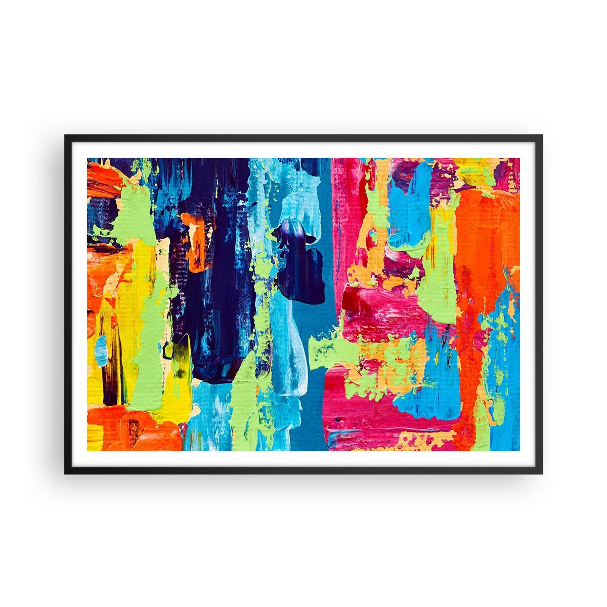 Plakat w czarnej ramie - Abstrakcyjna kompozycja kolorów w dynamicznej formie - 100x70cm - Życie jest piękne! - Nowoczesna dekoracja ścienna do salonu i sypialni ARTTOR
