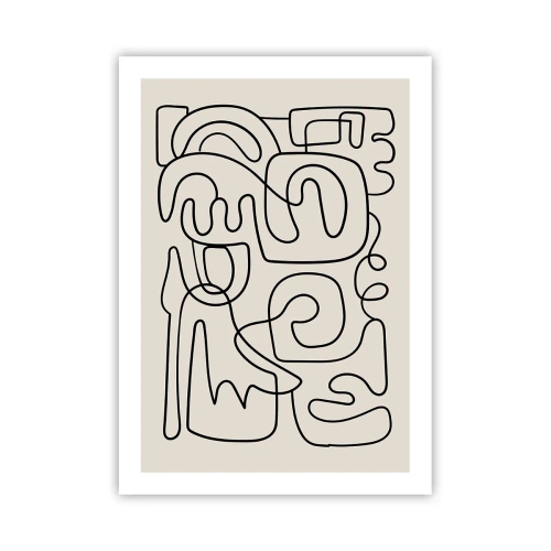 Plakat - Nowoczesna abstrakcja w formie czarnej linii na beżowym tle - 50x70cm - Po śladzie - Nowoczesna dekoracja ścienna do salonu, kuchni i sypialni ARTTOR