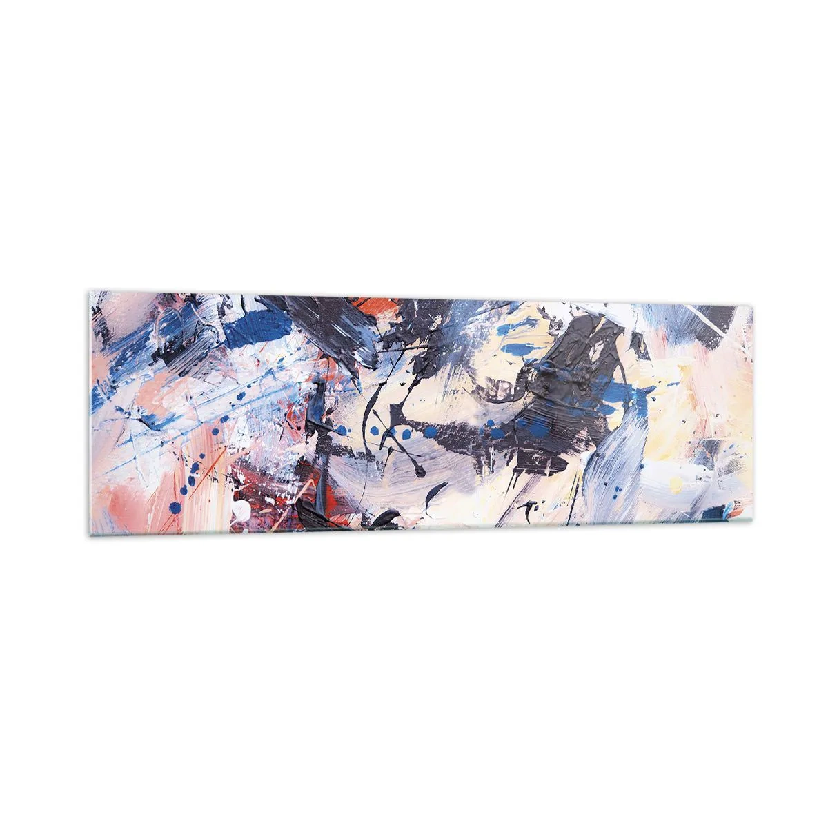 Obraz na szkle - Abstrakcja z dynamicznymi pociągnięciami pędzla w kolorach błękitu i czerwieni - 160x50cm - Szalony taniec abstrakcji - Nowoczesna dekoracja ścienna do salonu i sypialni ARTTOR