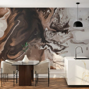 Fototapeta Premium Canvas - Abstrakcja w odcieniach brązu z dynamicznymi liniami - 100x70cm - Kontredans barw - Nowoczesna dekoracja ścienna do salonu i sypialni ARTTOR