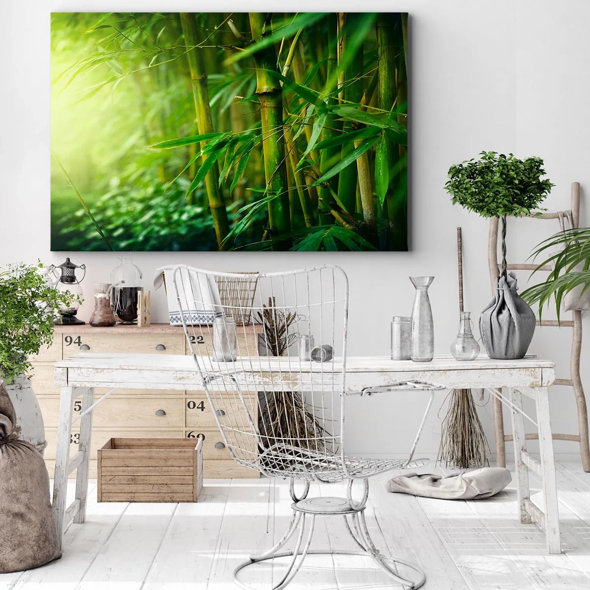 Obraz na płótnie - Zielony bambusowy las w delikatnym świetle - 70x50cm - Poznać zieleń samą w sobie - Nowoczesna dekoracja ścienna do salonu i sypialni ARTTOR