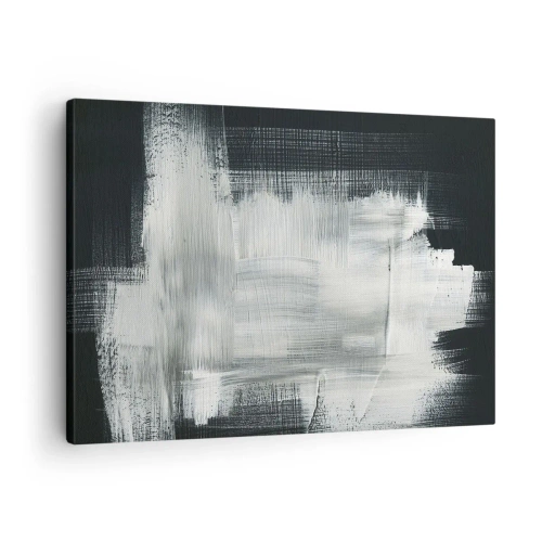 Obraz na płótnie - Białe abstrakcyjne pociągnięcia na ciemnym tle - 70x50cm - Utkane z pionu i poziomu - Nowoczesna dekoracja ścienna do salonu i sypialni ARTTOR