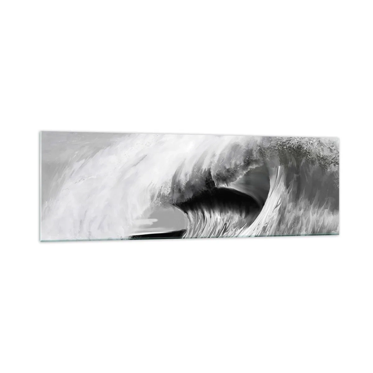 Obraz na szkle - Dramatyczna fala oceaniczna w monochromatycznym ujęciu - 160x50cm - Gniew oceanu - Nowoczesna dekoracja ścienna do salonu i sypialni ARTTOR