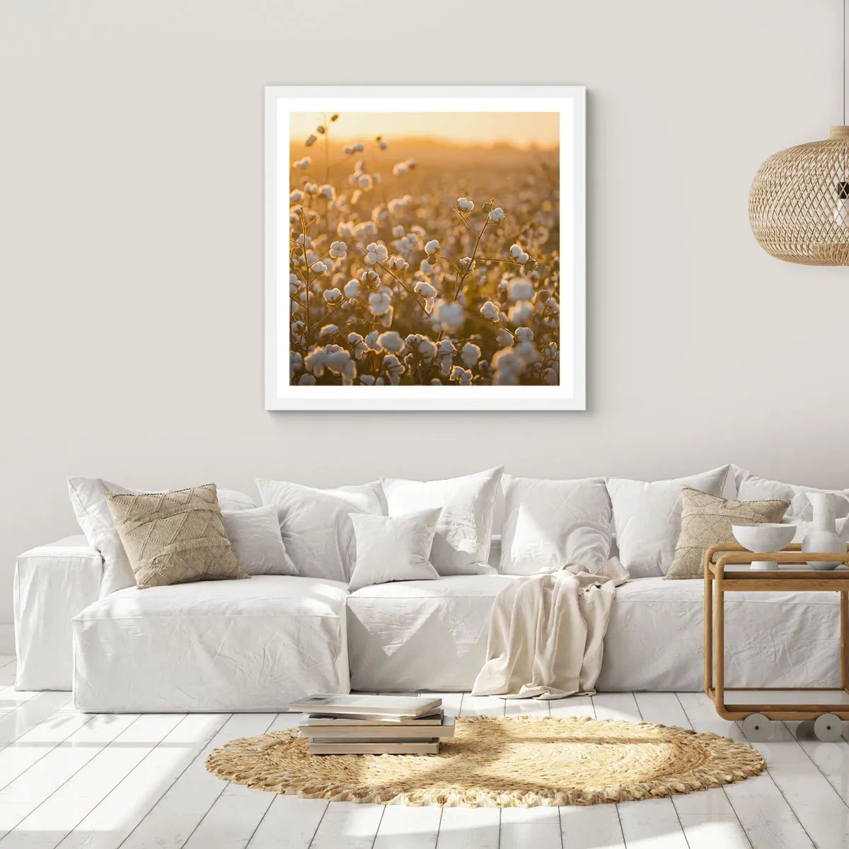 Plakat w białej ramie - Puszyste pole - 30x30 cm