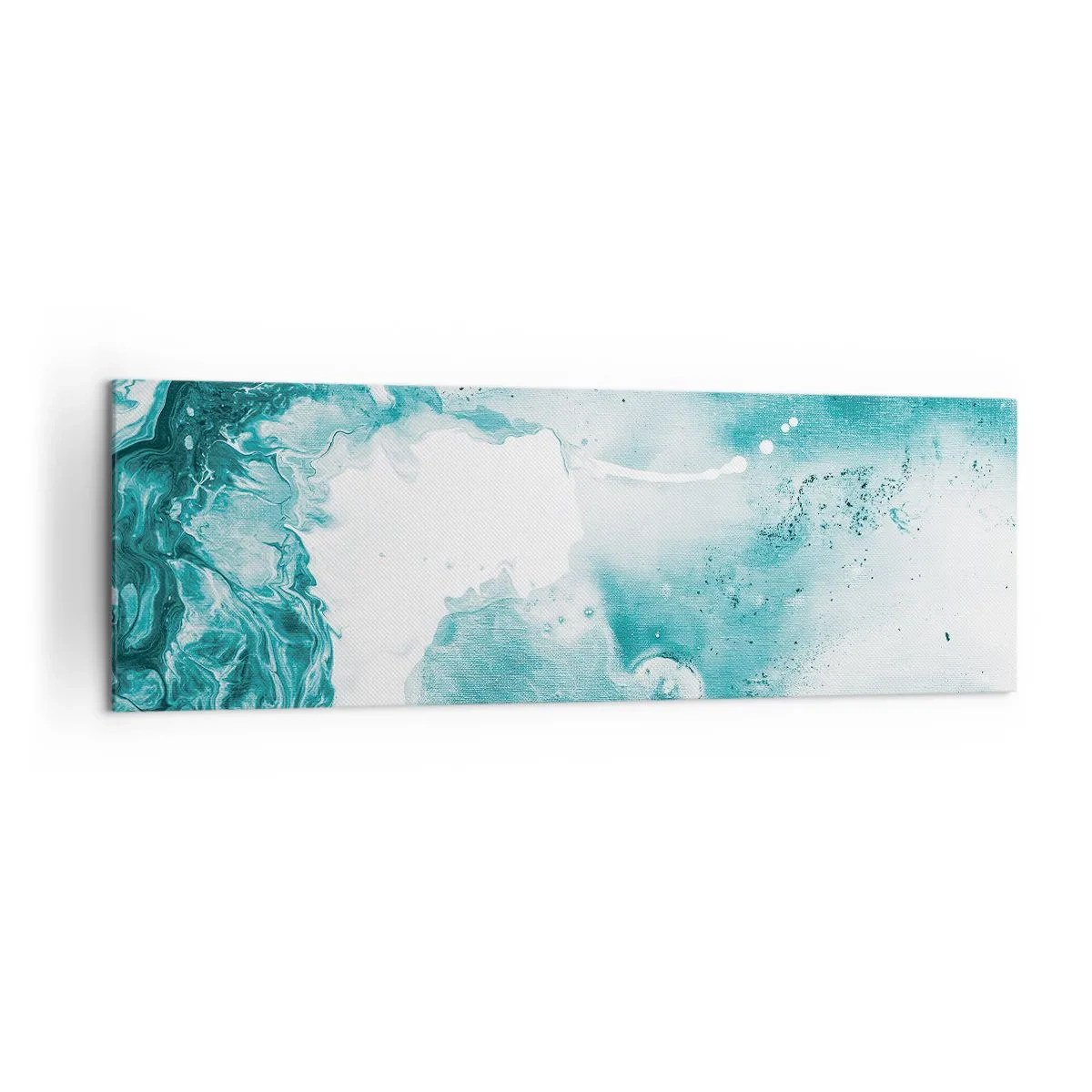 Obraz na płótnie - Abstrakcja w odcieniach błękitu z delikatnymi akcentami bieli - 160x50cm - Rozlewiska błękitu - Nowoczesna dekoracja ścienna do salonu i sypialni ARTTOR
