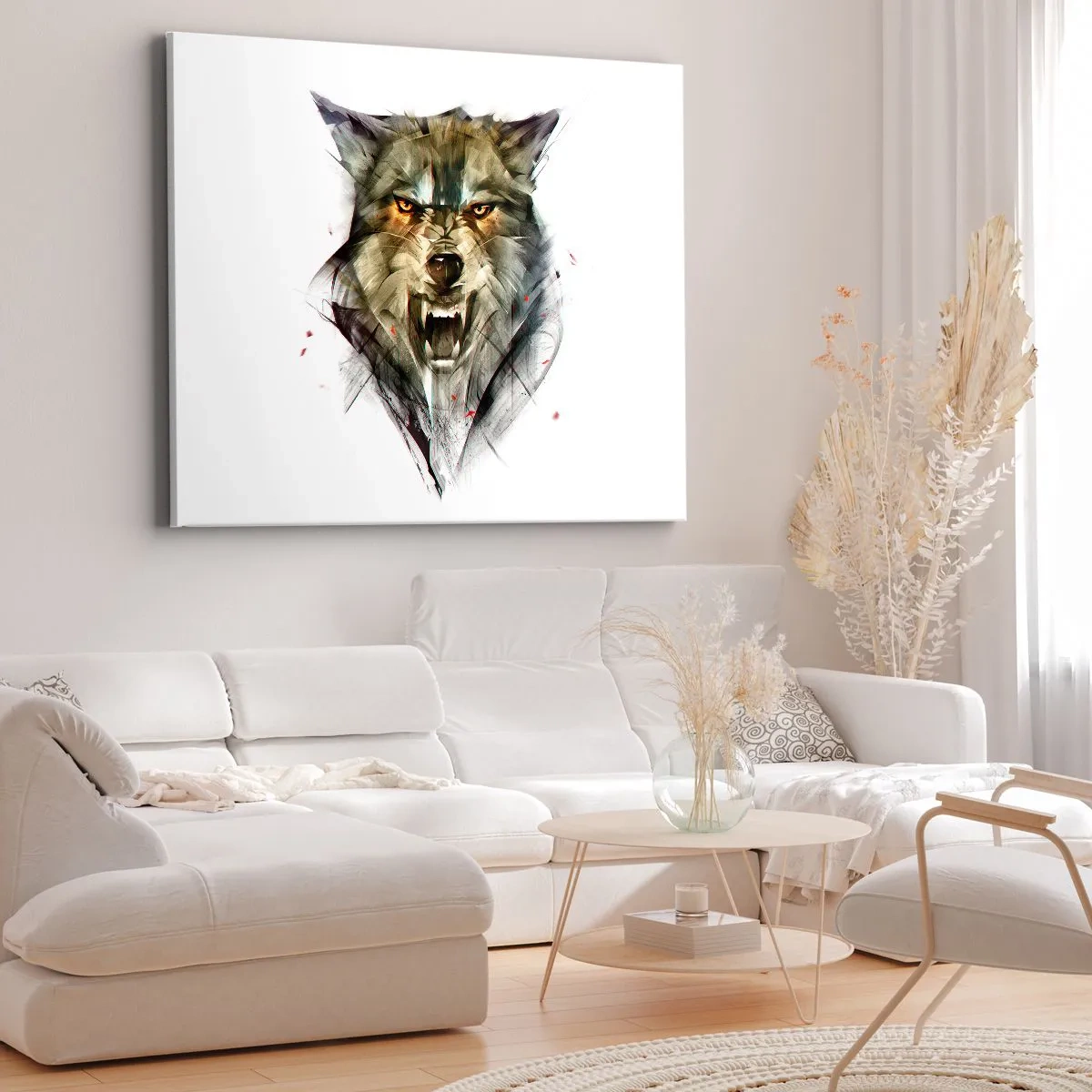 Obraz na płótnie - Groźny wilk w dynamicznej, artystycznej formie - 70x50cm - Ani kroku! - Nowoczesna dekoracja ścienna do salonu i sypialni ARTTOR