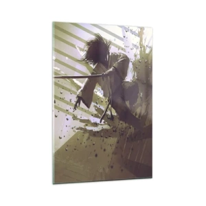 Obraz na szkle - Dynamiczna walka dwóch postaci w futurystycznym stylu - 80x120cm - I ty możesz być samurajem - Nowoczesna dekoracja ścienna do salonu i sypialni ARTTOR