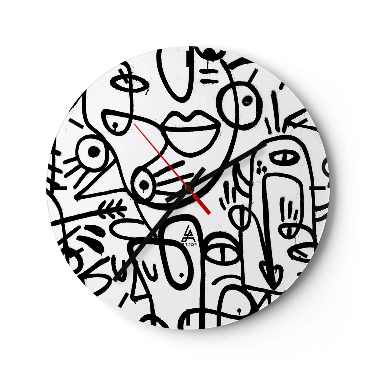 Zegar ścienny - Abstrakcyjne twarze w stylu line art na białym tle - 30x30cm - Twarze i miraże - Nowoczesna dekoracja ścienna do salonu, kuchni i sypialni ARTTOR