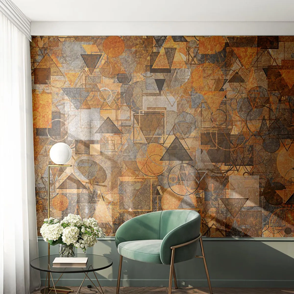 Fototapeta Premium Canvas - Abstrakcyjne geometryczne wzory w odcieniach złota - 100x70cm - Świat ujęty w formę - Nowoczesna dekoracja ścienna do salonu i sypialni ARTTOR